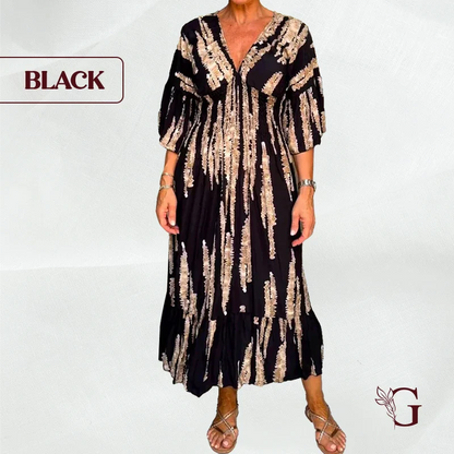 GlamMidis - Abstract-print V-neck Midi Dress